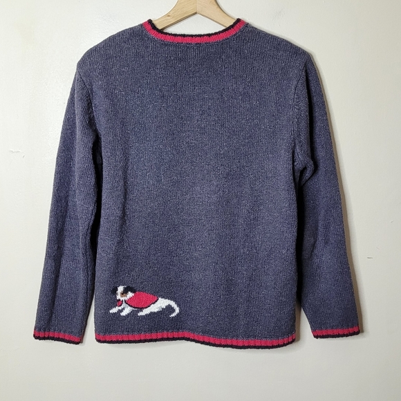 Talbots Vintage Dog Print Cardigan Sweater Full Zip Ramie Cotton Preppy Size S - Picture 7 of 11